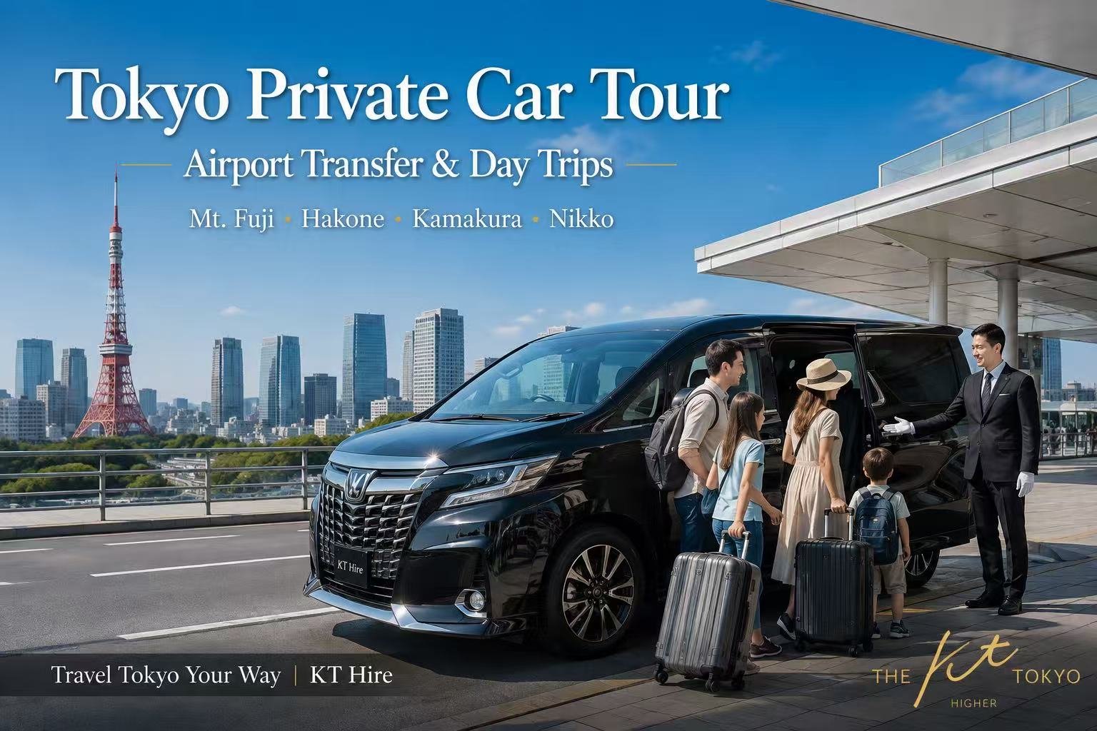 東京包車旅遊與羽田成田機場接送服務，前往富士山、箱根、鎌倉及東京近郊的KT Hire私人包車