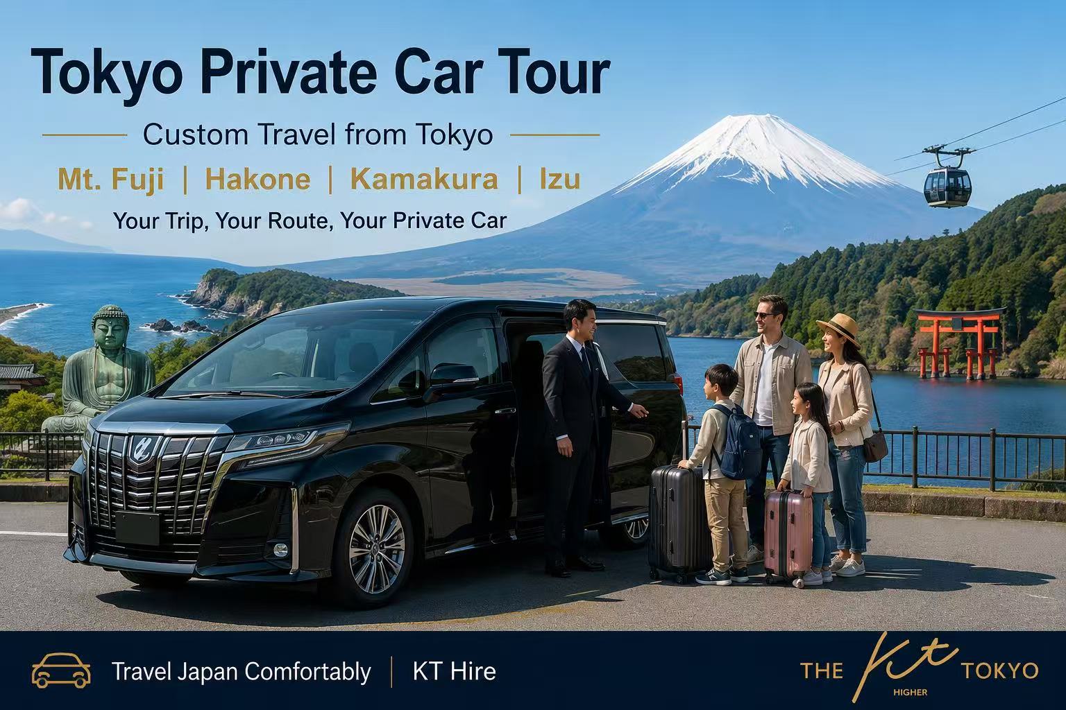 Tokyo private car tour from Tokyo to Mt. Fuji, Hakone, Izu and Kamakura with KT Hire