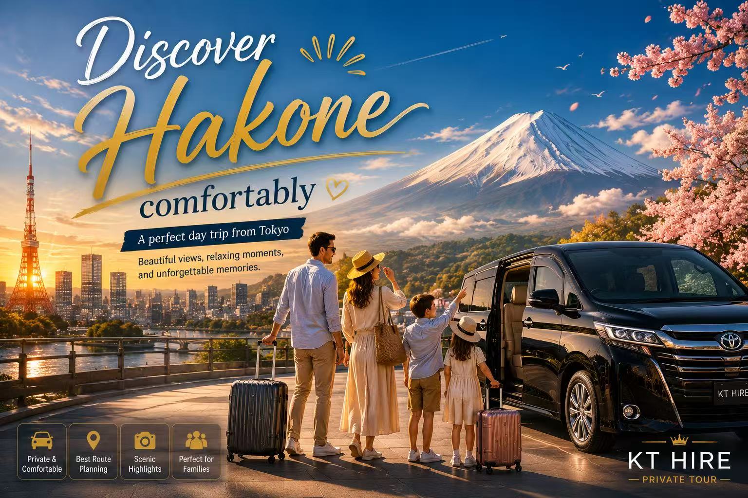 Private car traveling from Tokyo to Hakone for a comfortable day trip.