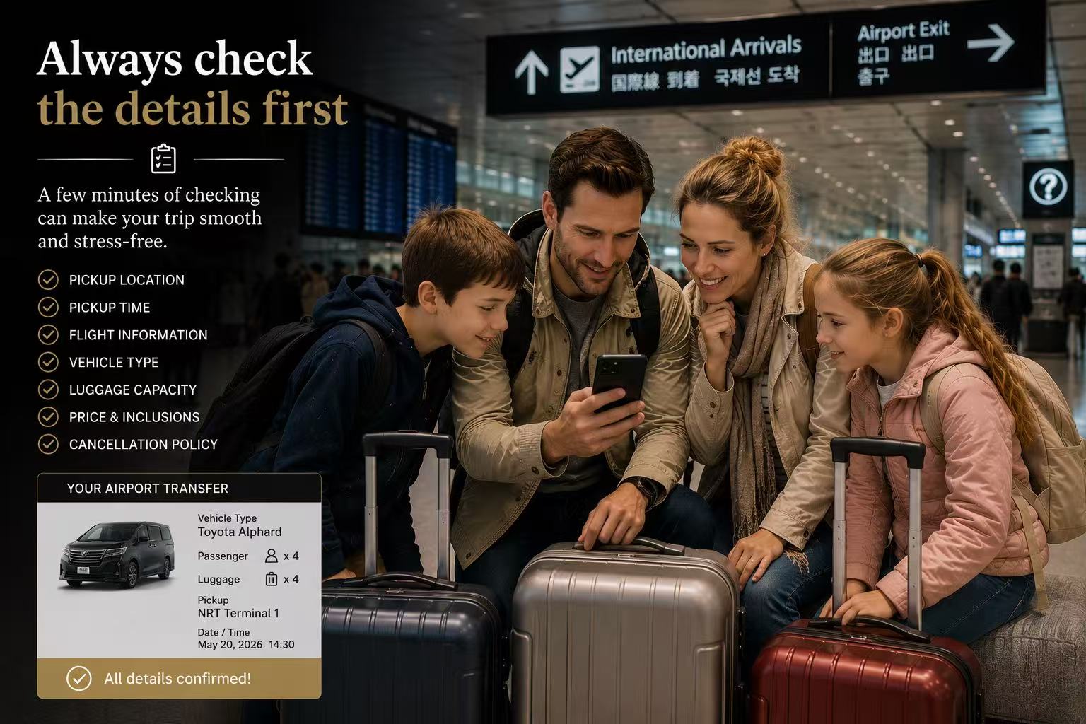 Traveler meeting a licensed private airport pickup service at Haneda or Narita Airport.