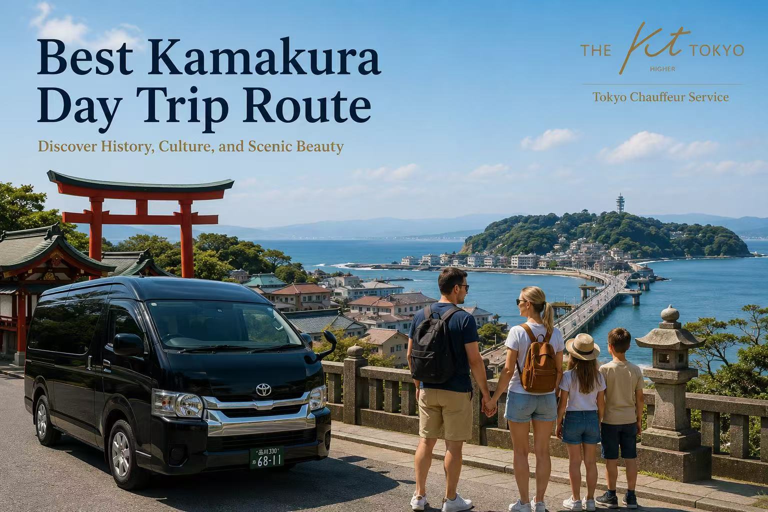 European travelers visiting Kamakura’s famous shrines, Enoshima Island, Hasedera Temple, and the Slam Dunk railroad crossing on a private day trip from Tokyo.