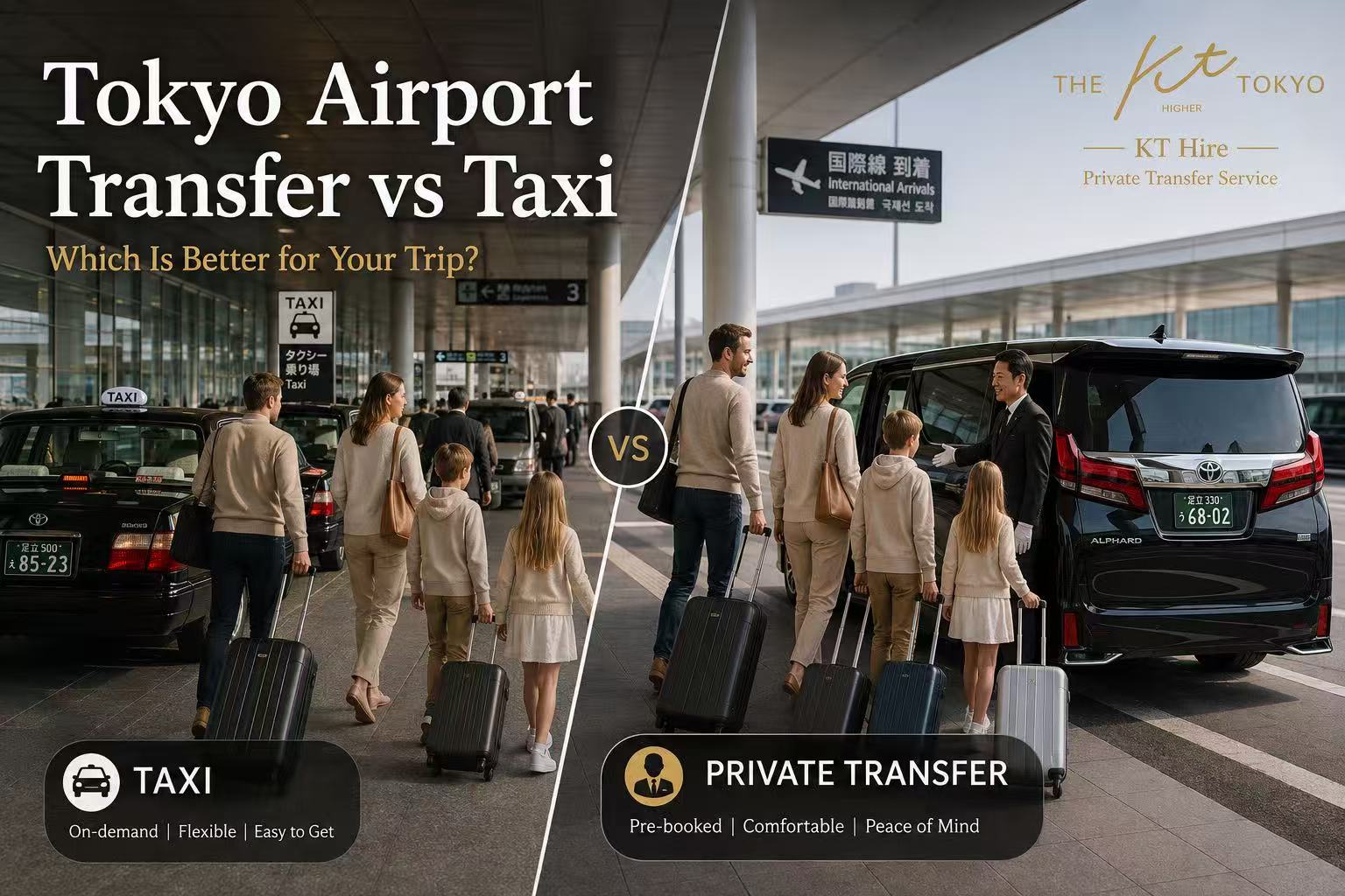 Tokyo airport transfer vs taxi with KT Hire private vehicle for family travel from Haneda and Narita Airport