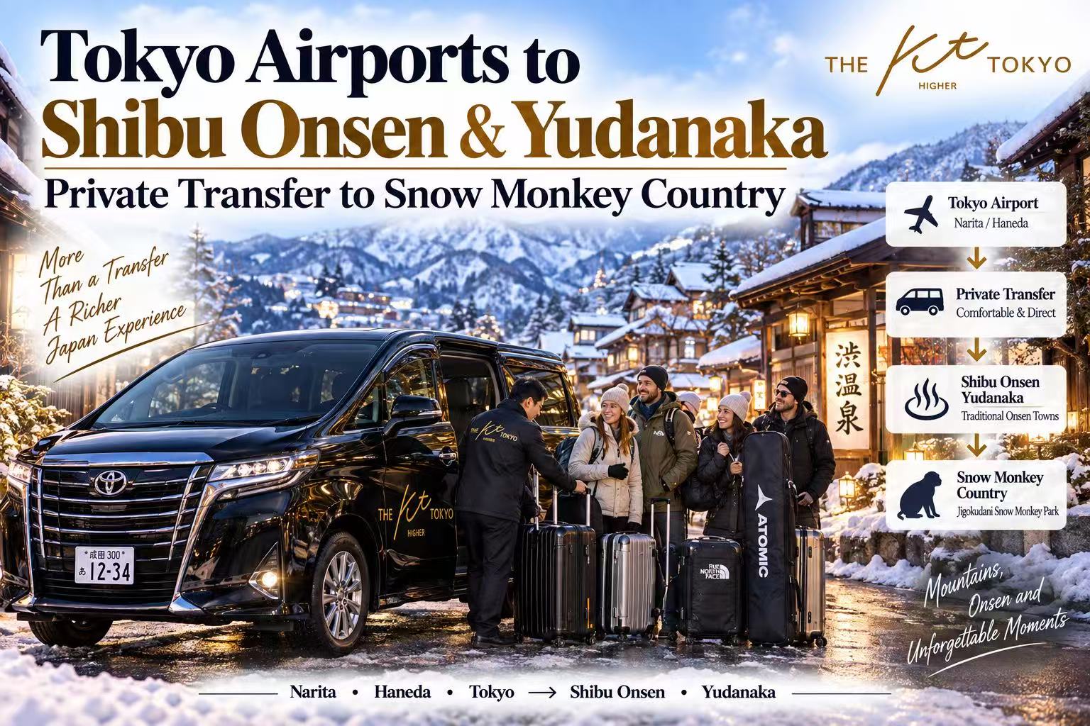 Private transfer from Narita and Haneda Airport to Shibu Onsen and Yudanaka near Jigokudani Snow Monkey Park in Nagano